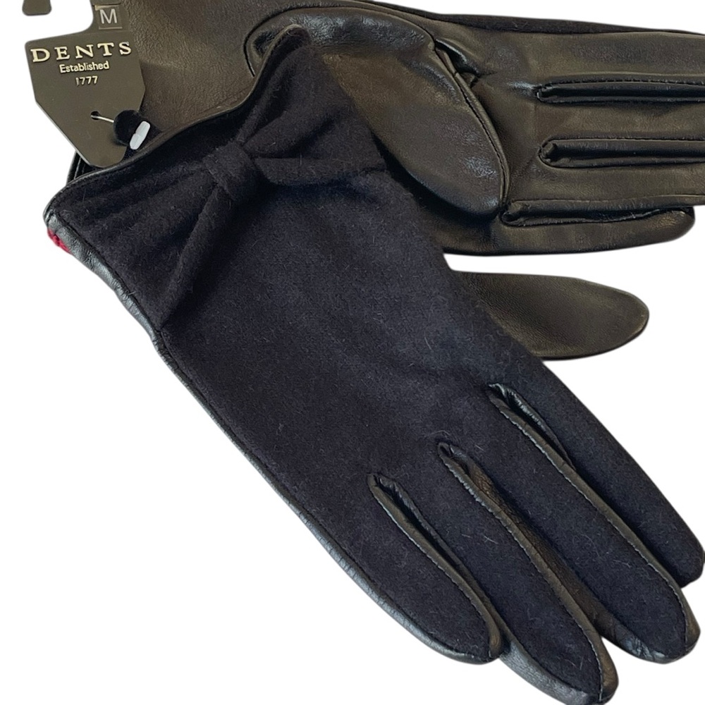 Black Leather Gloves Wool Angora Blend Size M
